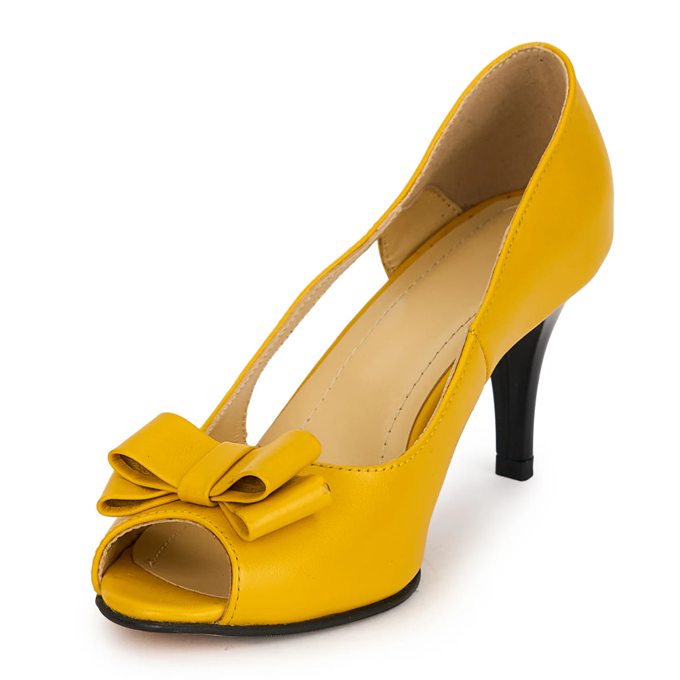 Pantofi damă din piele naturală galbena cu toc subtire 7.5 cm 19574 - Image 3