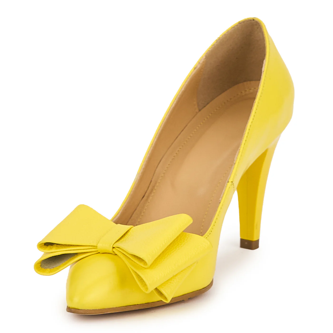 Pantofi dama din piele naturala galbena cu toc subtire 9 cm 15245 - Image 3