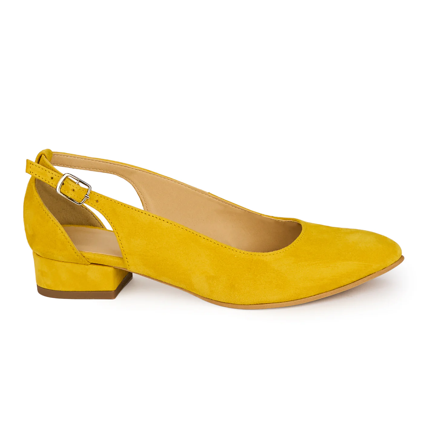Pantofi dama din piele naturala galbena decupati lateral cu toc mic 3 cm 18427