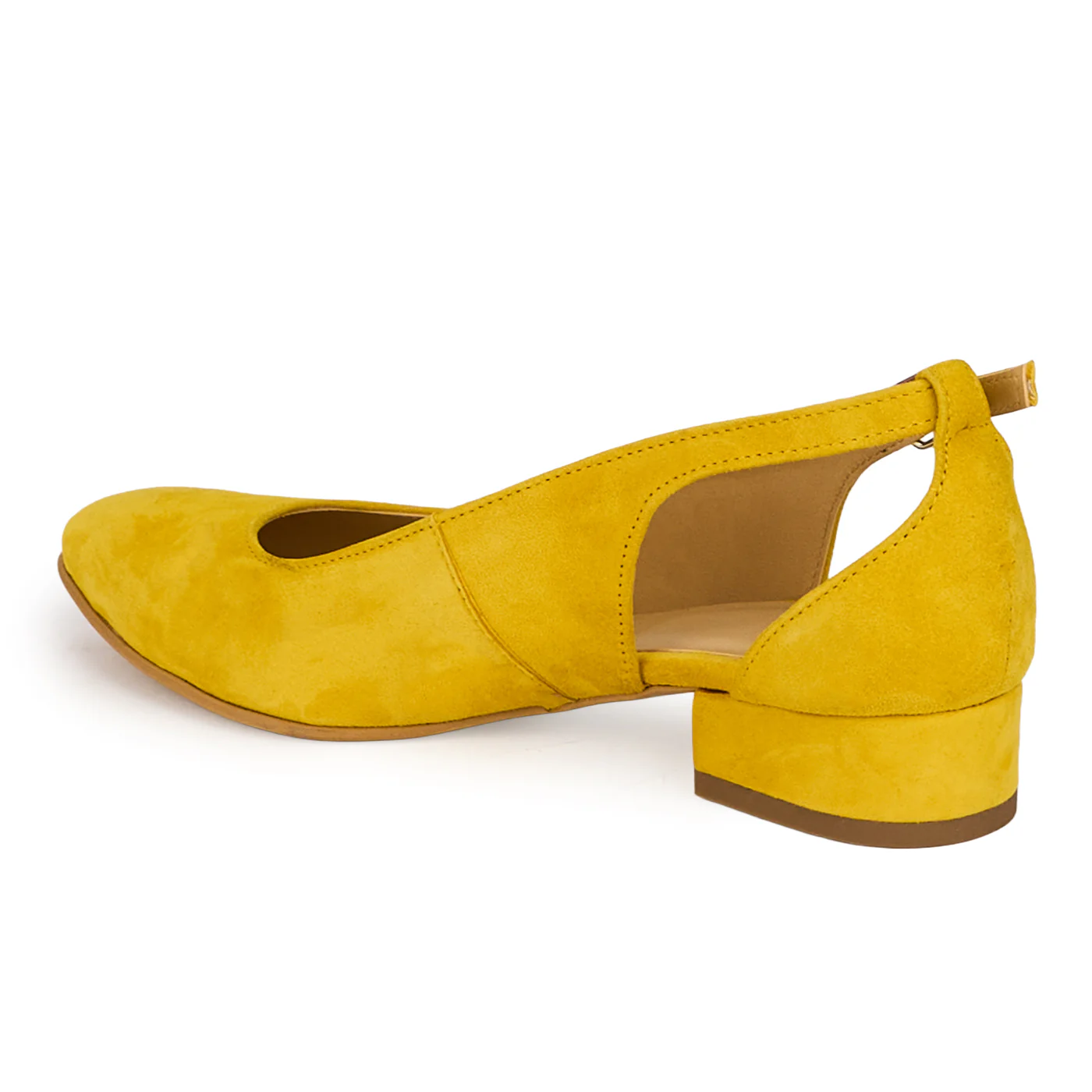 Pantofi dama din piele naturala galbena decupati lateral cu toc mic 3 cm 18427 - Image 2