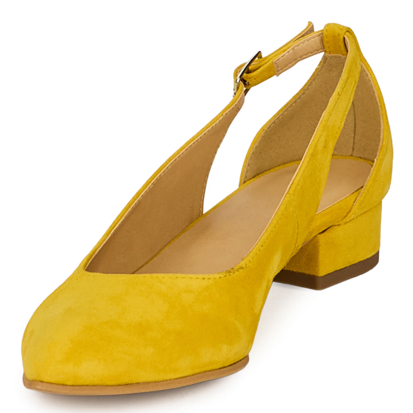 Pantofi dama din piele naturala galbena decupati lateral cu toc mic 3 cm 18427 - Image 3
