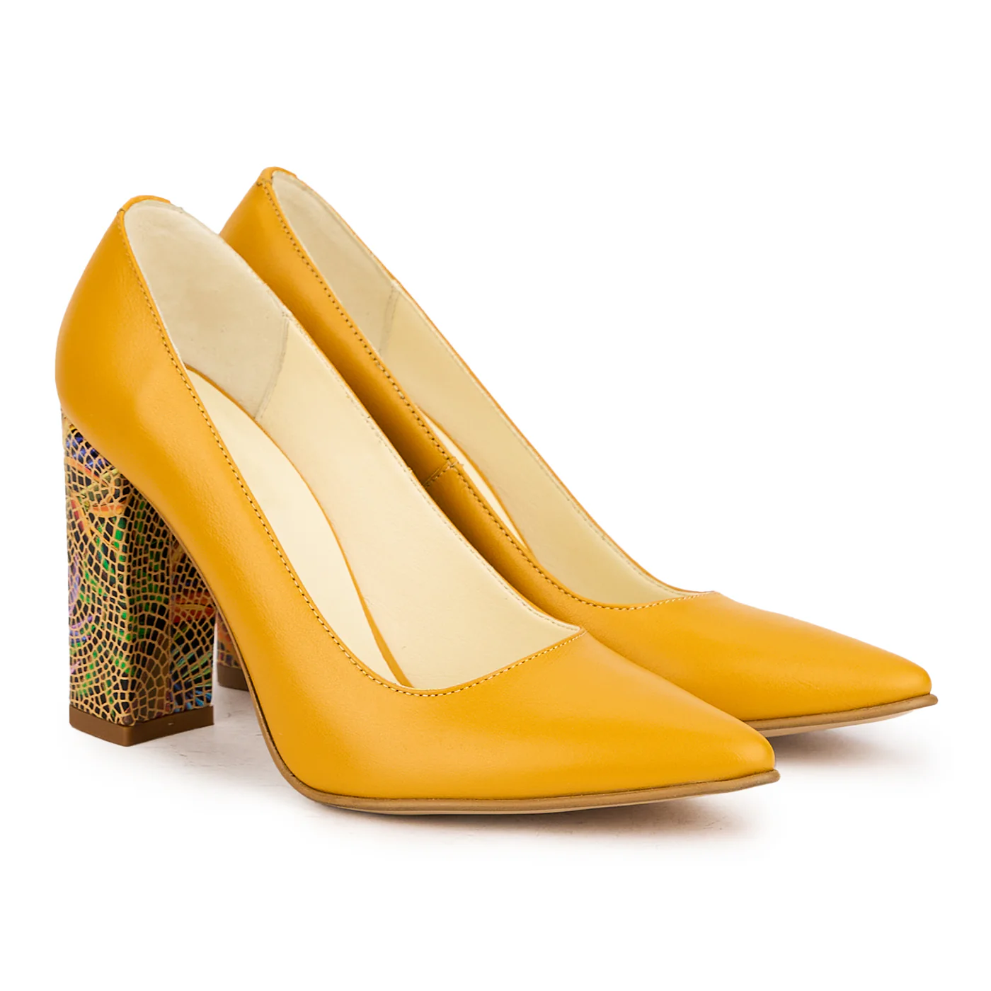 Pantofi dama din piele naturala galbena-mustar cu toc gros 9.5 cm 16972 - Image 3