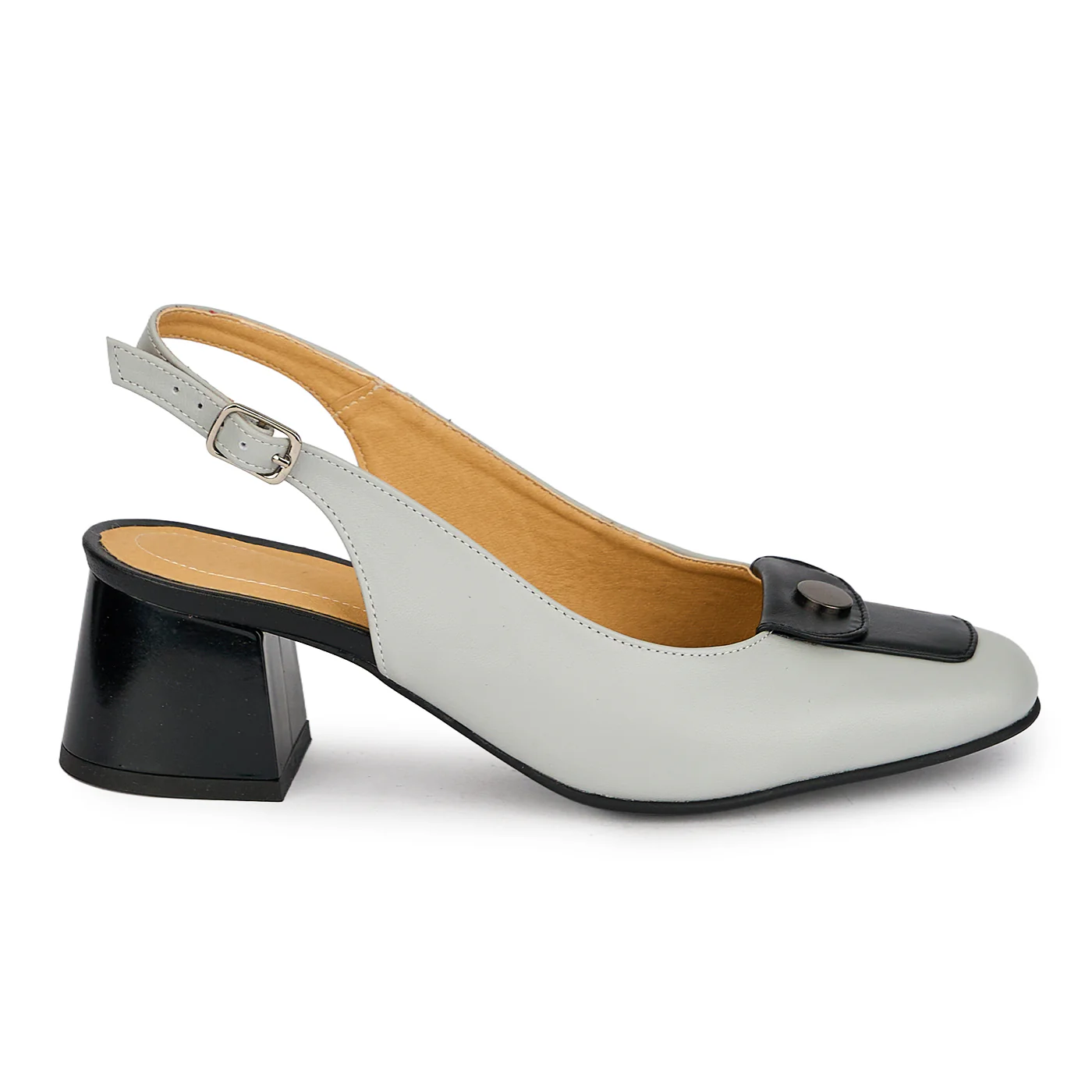 Pantofi dama din piele naturala gri cu toc gros 5.5 cm 19840
