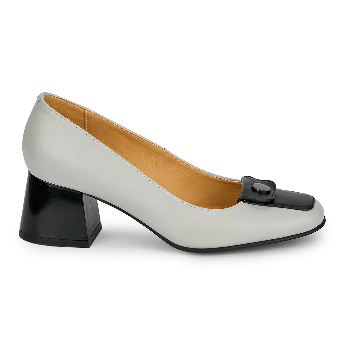 Pantofi dama din piele naturala gri cu toc gros 5.5 cm 19844