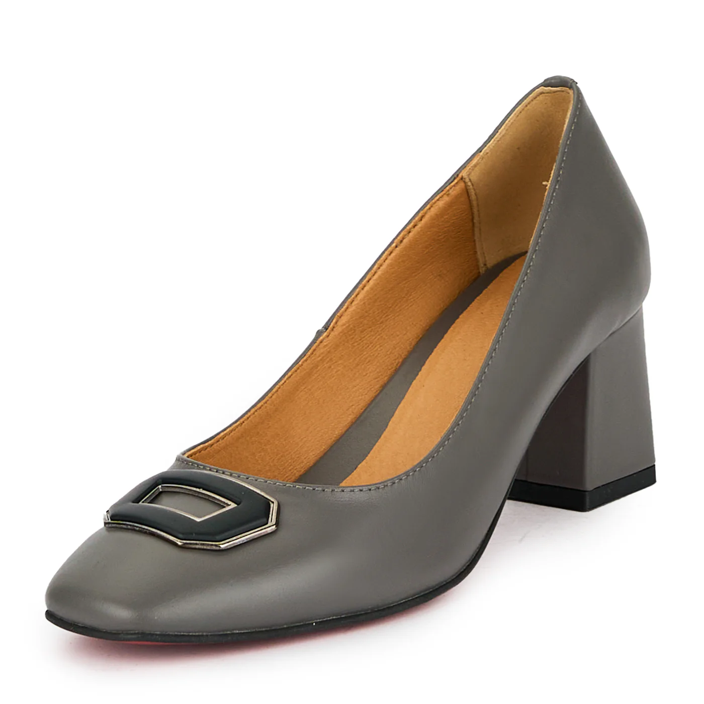 Pantofi dama din piele naturala gri cu toc gros 6.5 cm 17577 - Image 2