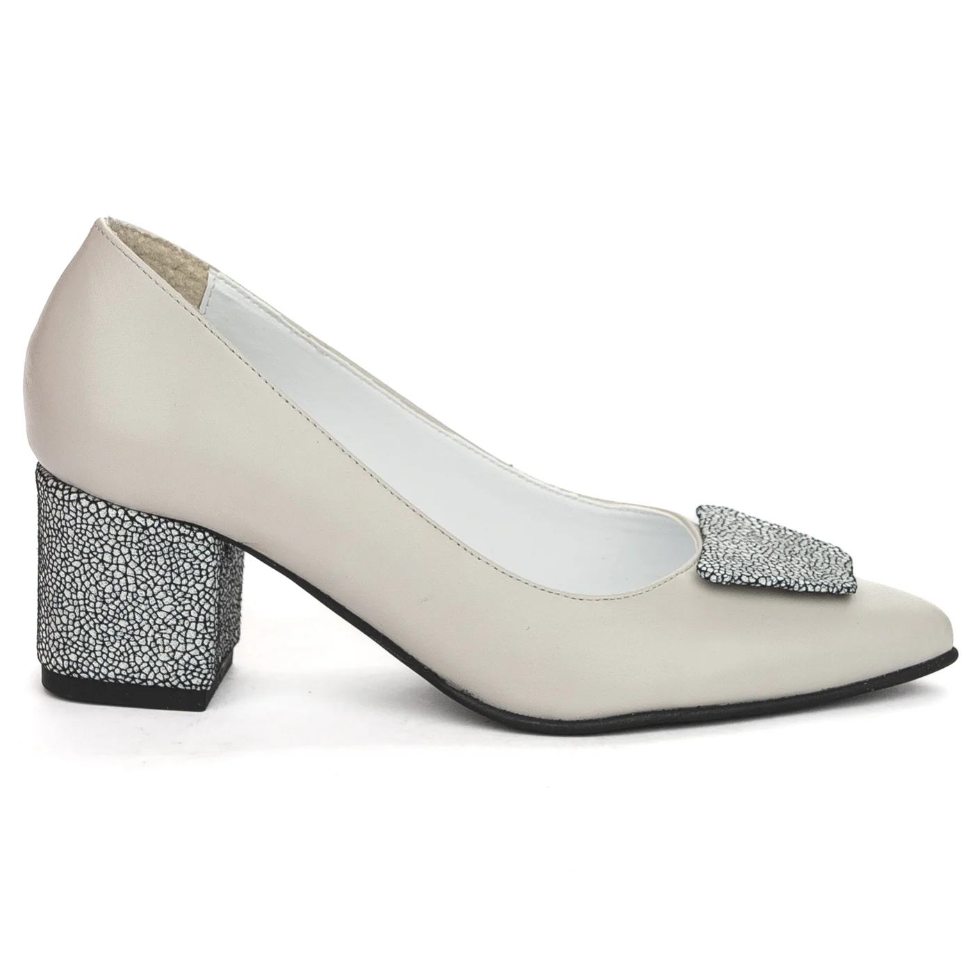 Pantofi dama din piele naturala gri cu toc gros 6 cm 13834