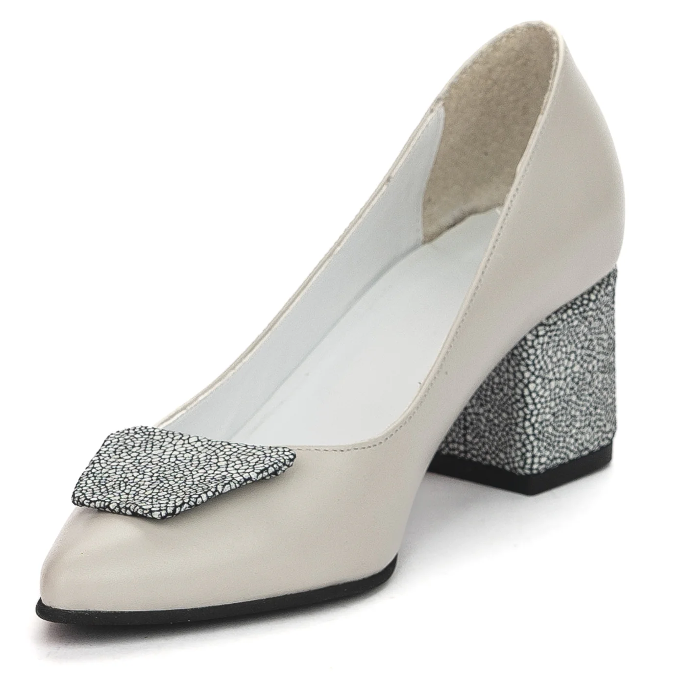 Pantofi dama din piele naturala gri cu toc gros 6 cm 13834 - Image 3