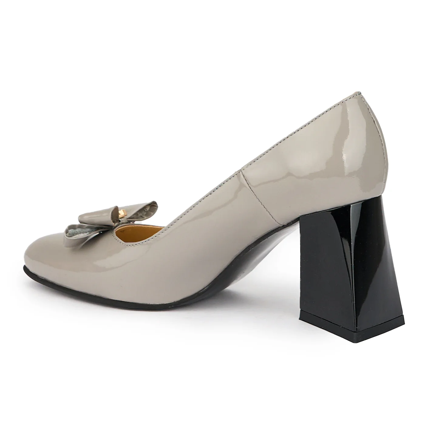 Pantofi dama din piele naturala gri cu toc gros 7.5 cm 15261 - Image 2