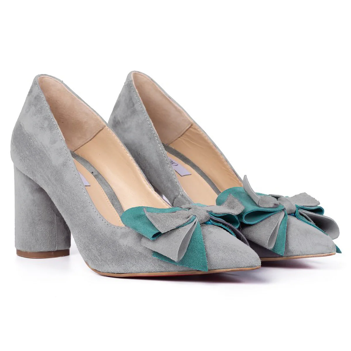 Pantofi dama din piele naturala gri cu toc gros 7.5 cm 15718 - Image 2