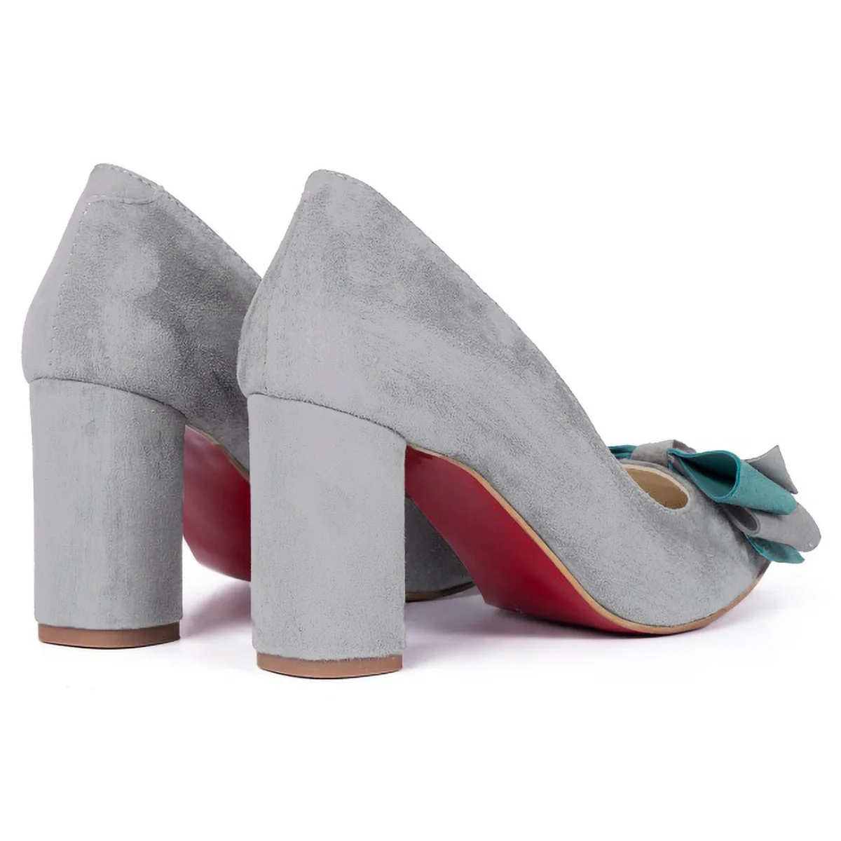Pantofi dama din piele naturala gri cu toc gros 7.5 cm 15718 - Image 3