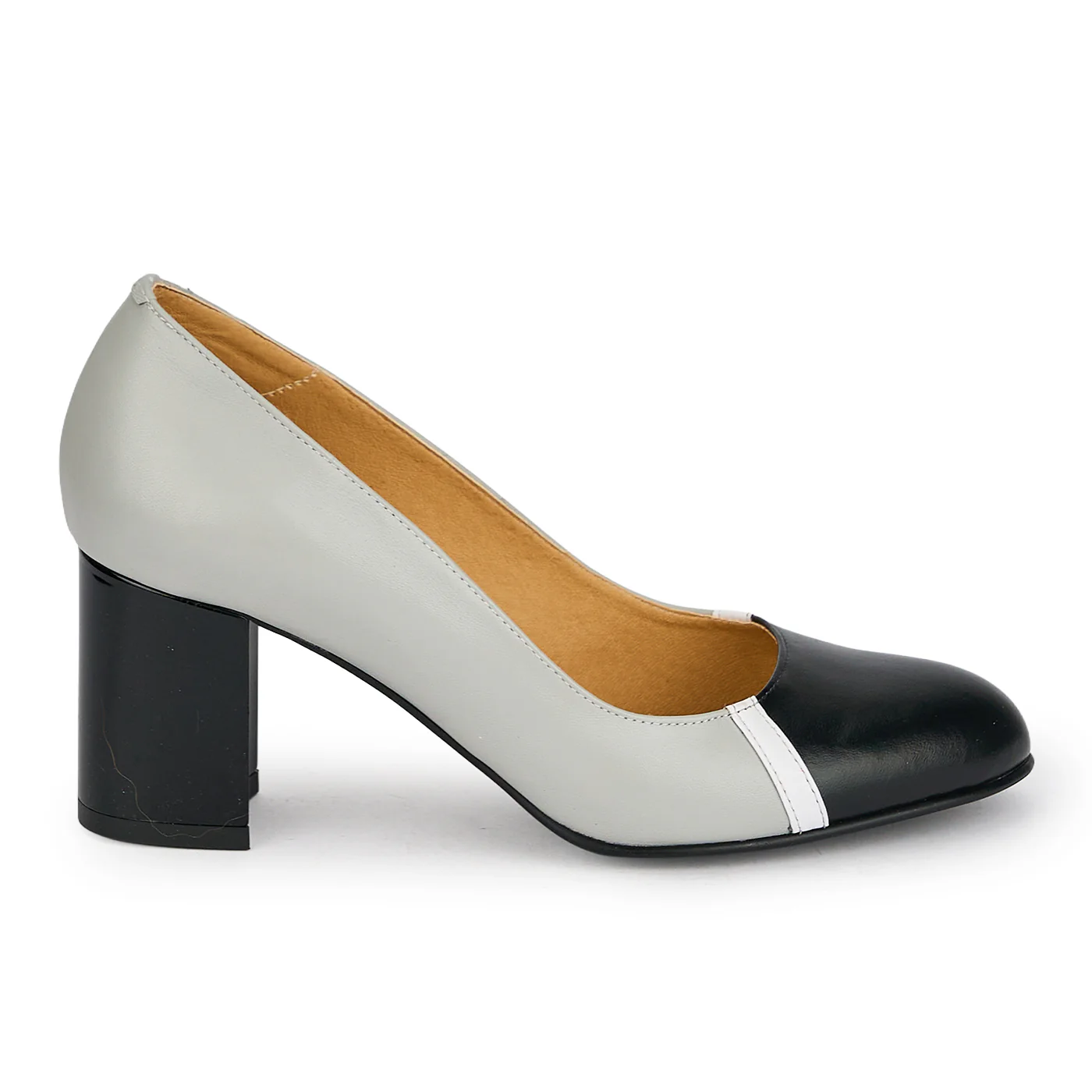 Pantofi dama din piele naturala gri cu toc gros 7.5 cm 19845