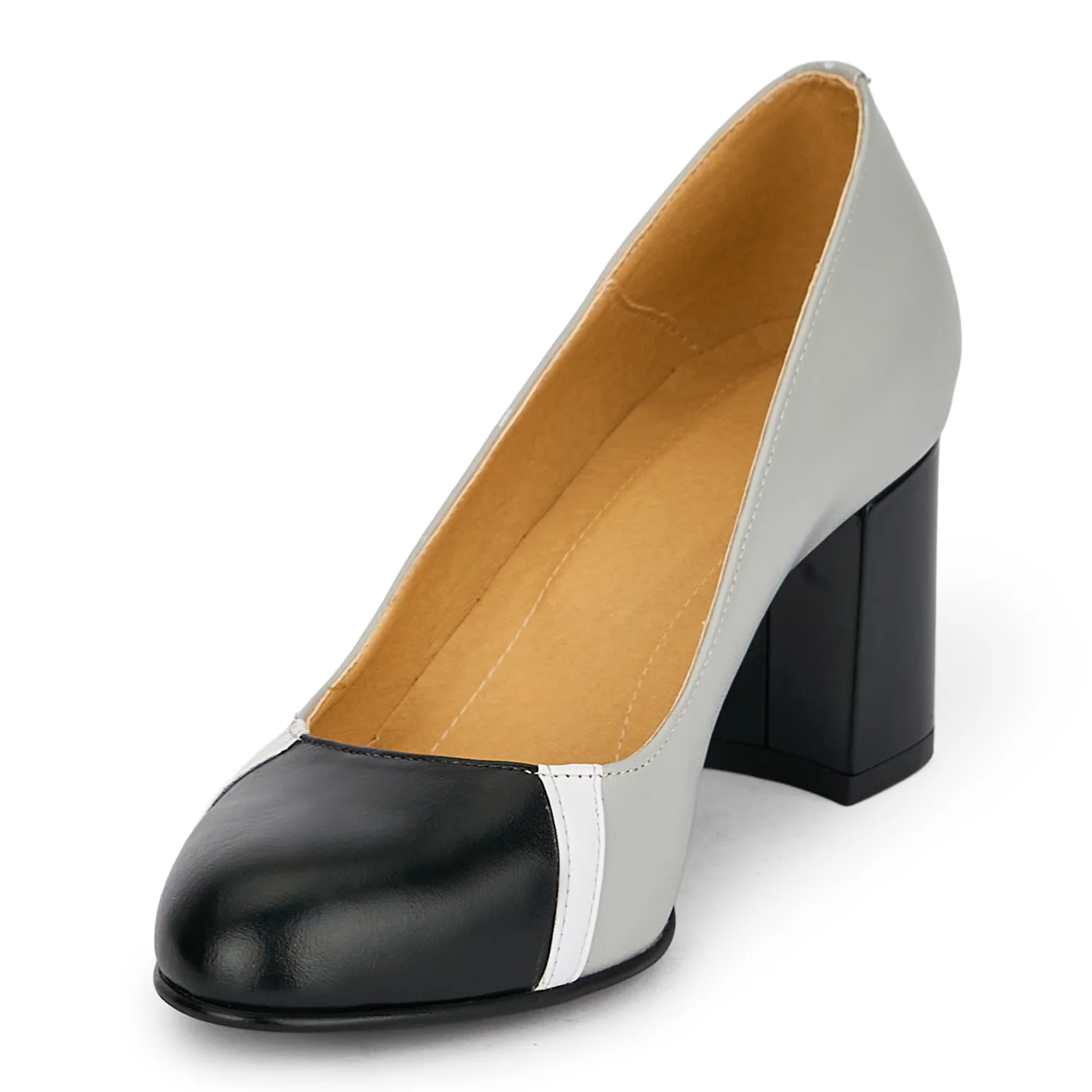 Pantofi dama din piele naturala gri cu toc gros 7.5 cm 19845 - Image 3