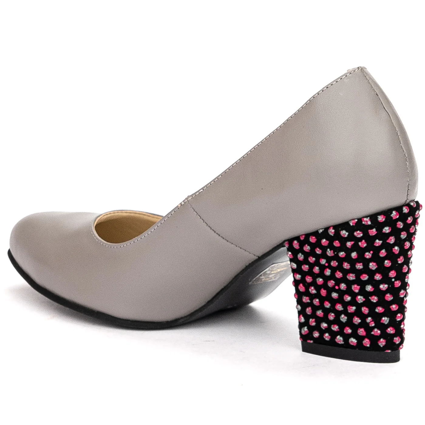 Pantofi dama din piele naturala gri cu toc gros 7.5cm 13702 - Image 2