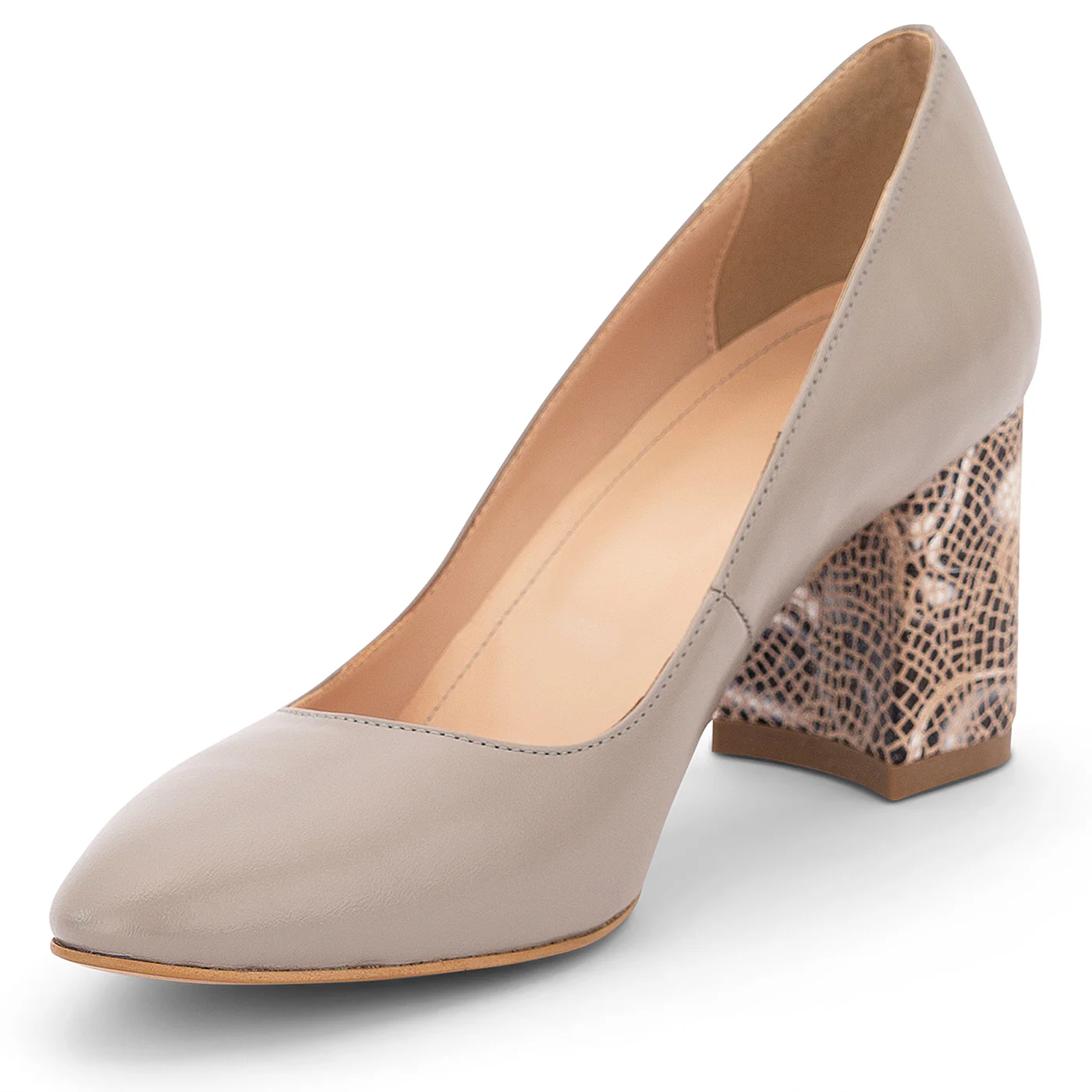 Pantofi dama din piele naturala gri cu toc gros 7 cm 14190 - Image 3