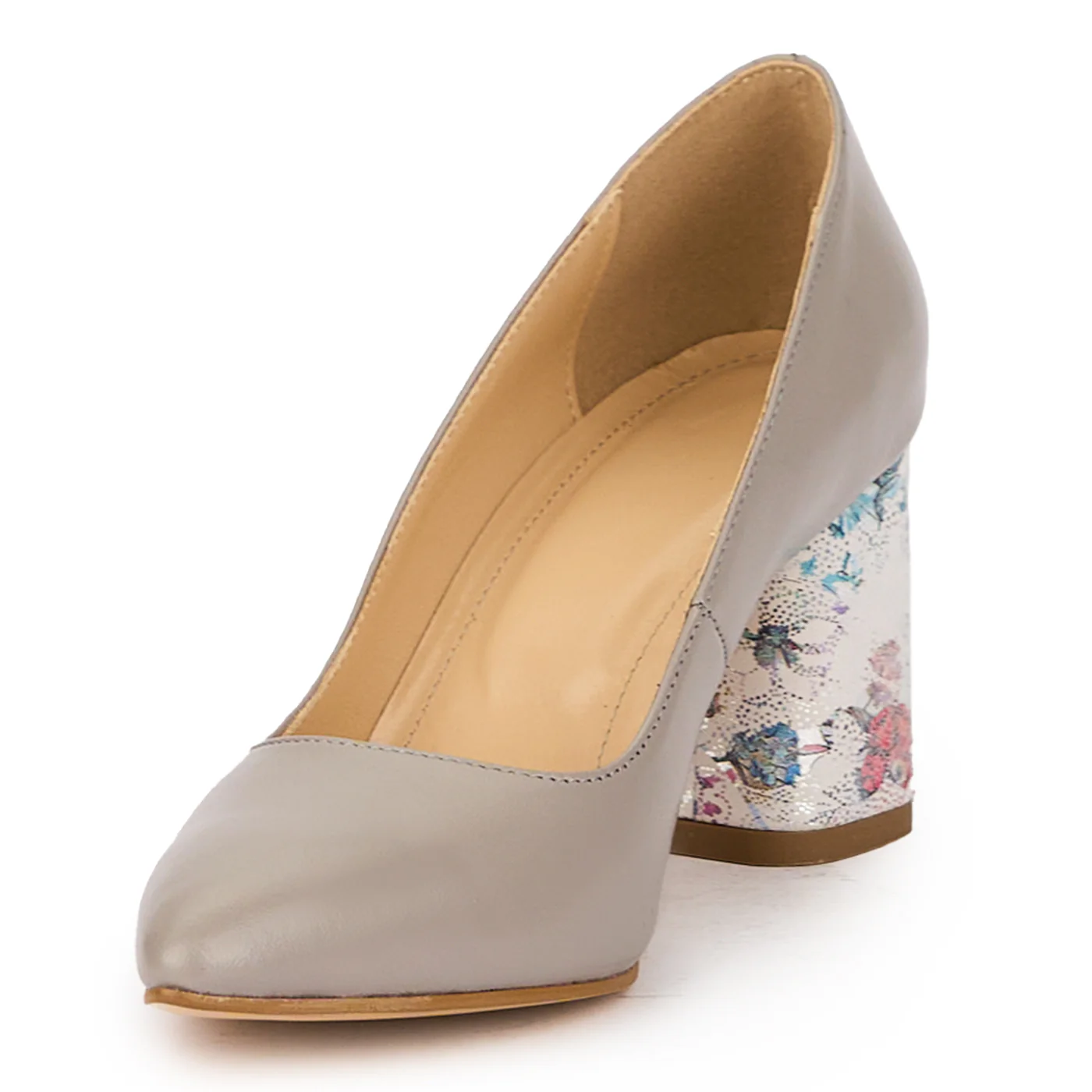 Pantofi dama din piele naturala gri cu toc gros 7 cm 16004 - Image 3