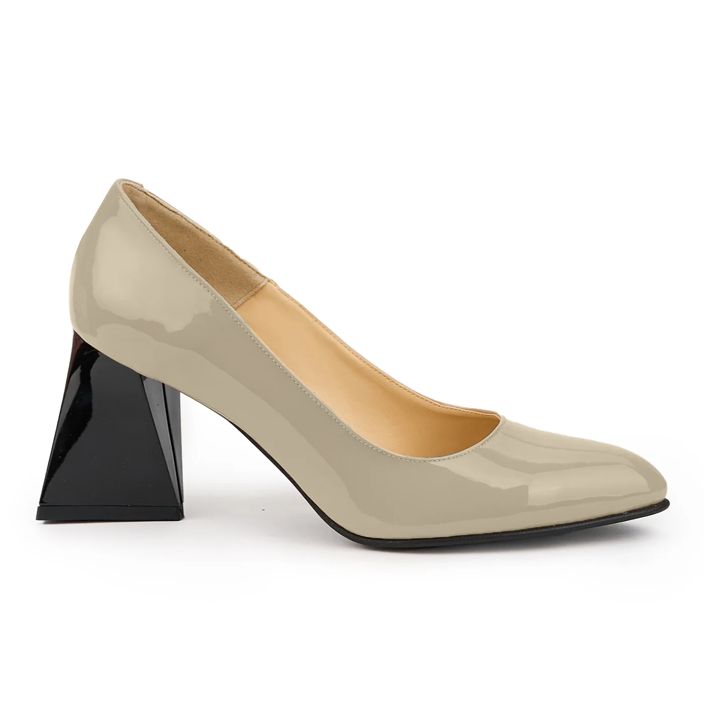 Pantofi dama din piele naturala gri cu toc gros 8 cm 13459
