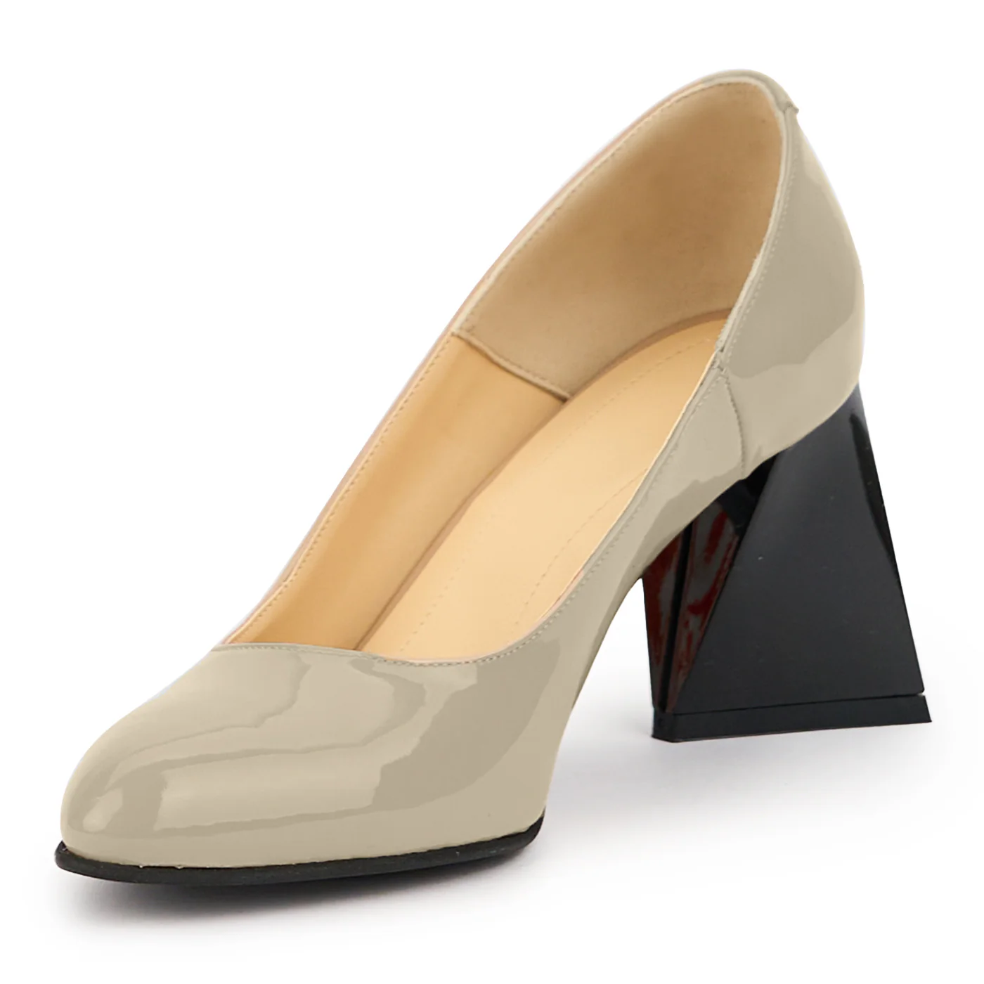 Pantofi dama din piele naturala gri cu toc gros 8 cm 13459 - Image 3