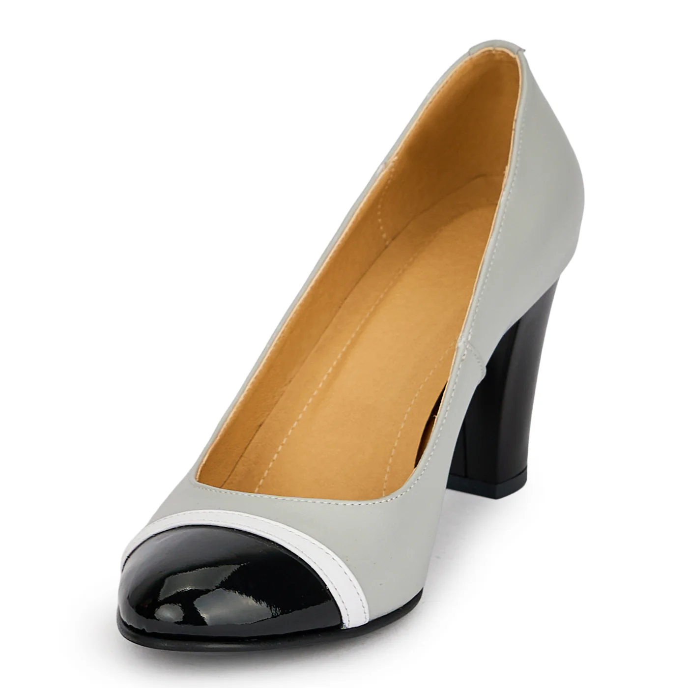 Pantofi dama din piele naturala gri cu toc gros 8 cm 19847 - Image 3