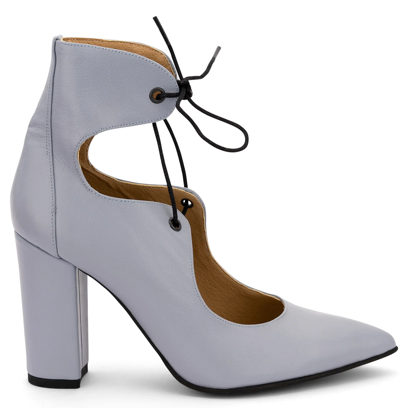 Pantofi dama din piele naturala gri cu toc gros 9.5 cm 14063