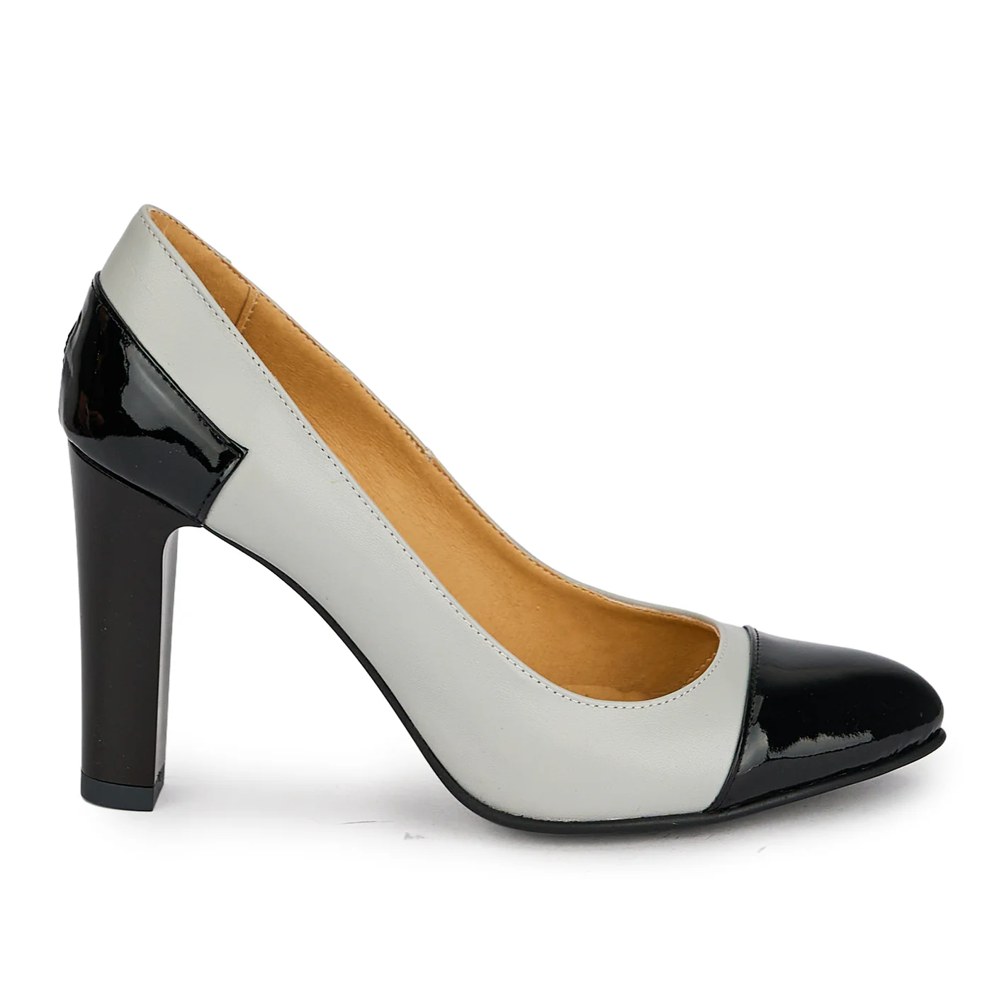 Pantofi dama din piele naturala gri cu toc gros 9.5 cm 19846