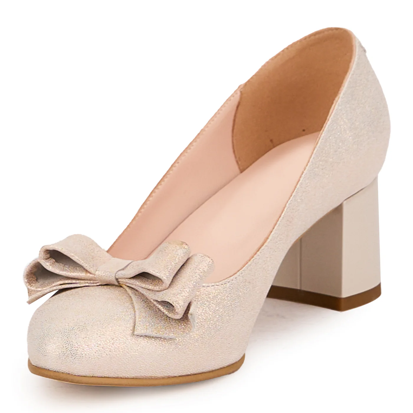 Pantofi dama din piele naturala bej-perlat cu toc gros 6 cm 16786 - Image 3