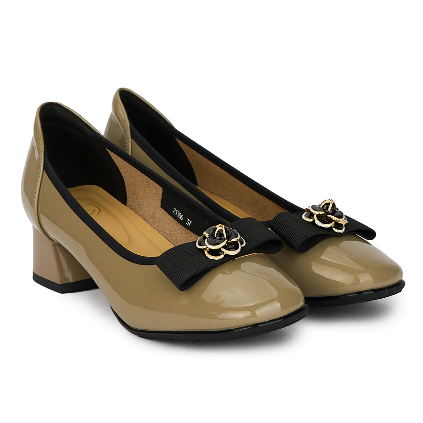 Pantofi dama din piele naturala kaki cu toc mic 17985 - Image 4