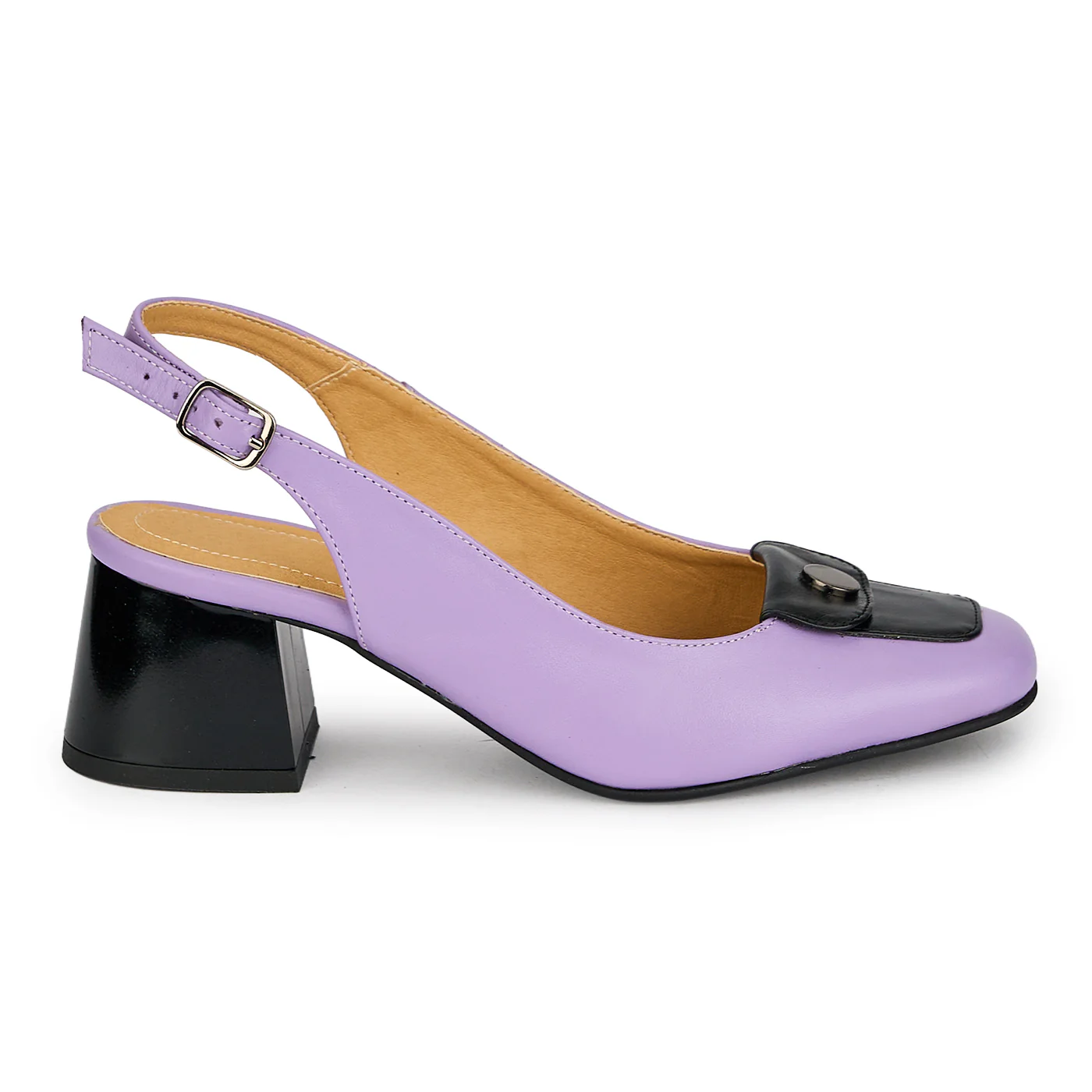 Pantofi dama din piele naturala lila cu toc gros 5.5 cm 19835