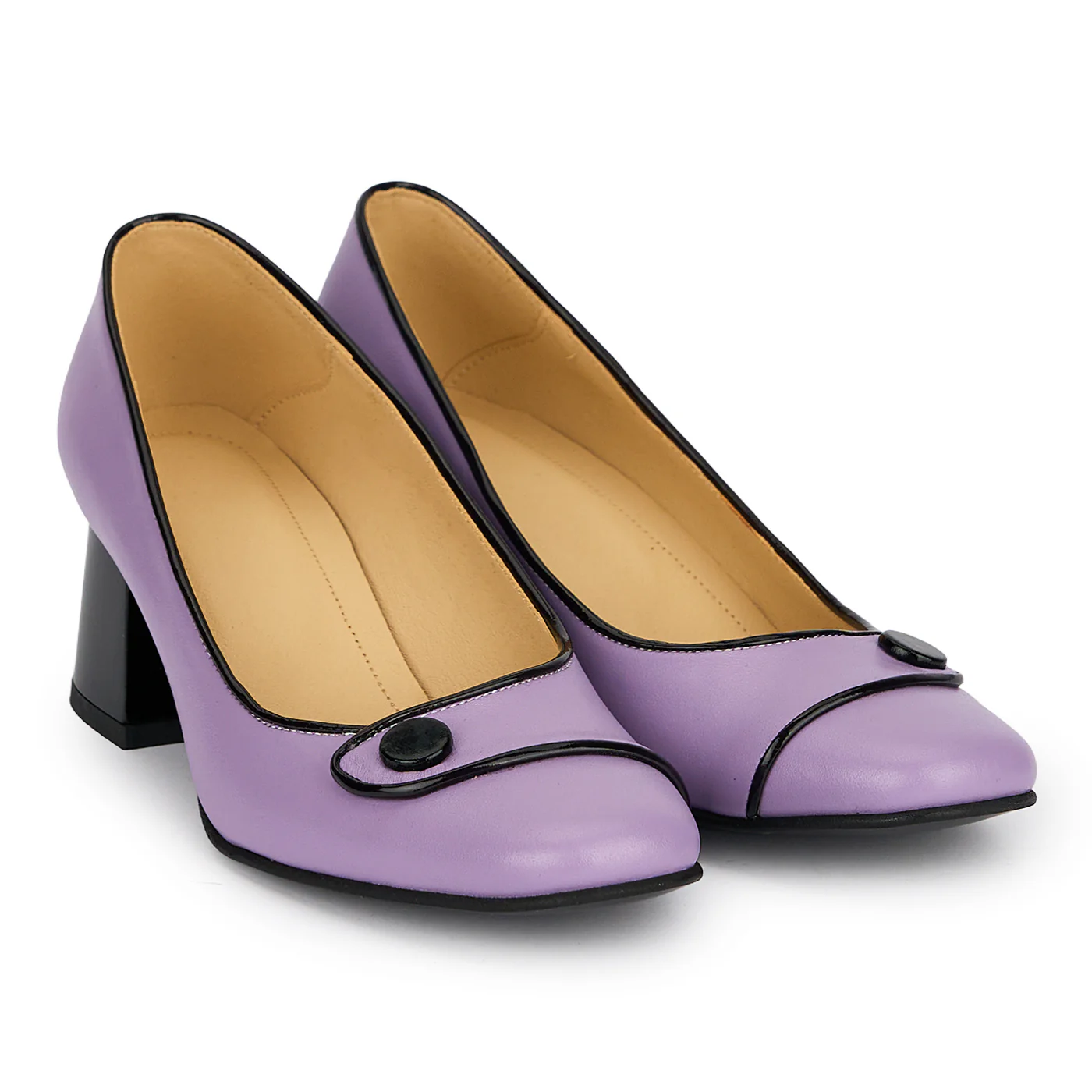 Pantofi dama din piele naturala lila cu toc gros 5 cm 19191 - Image 4