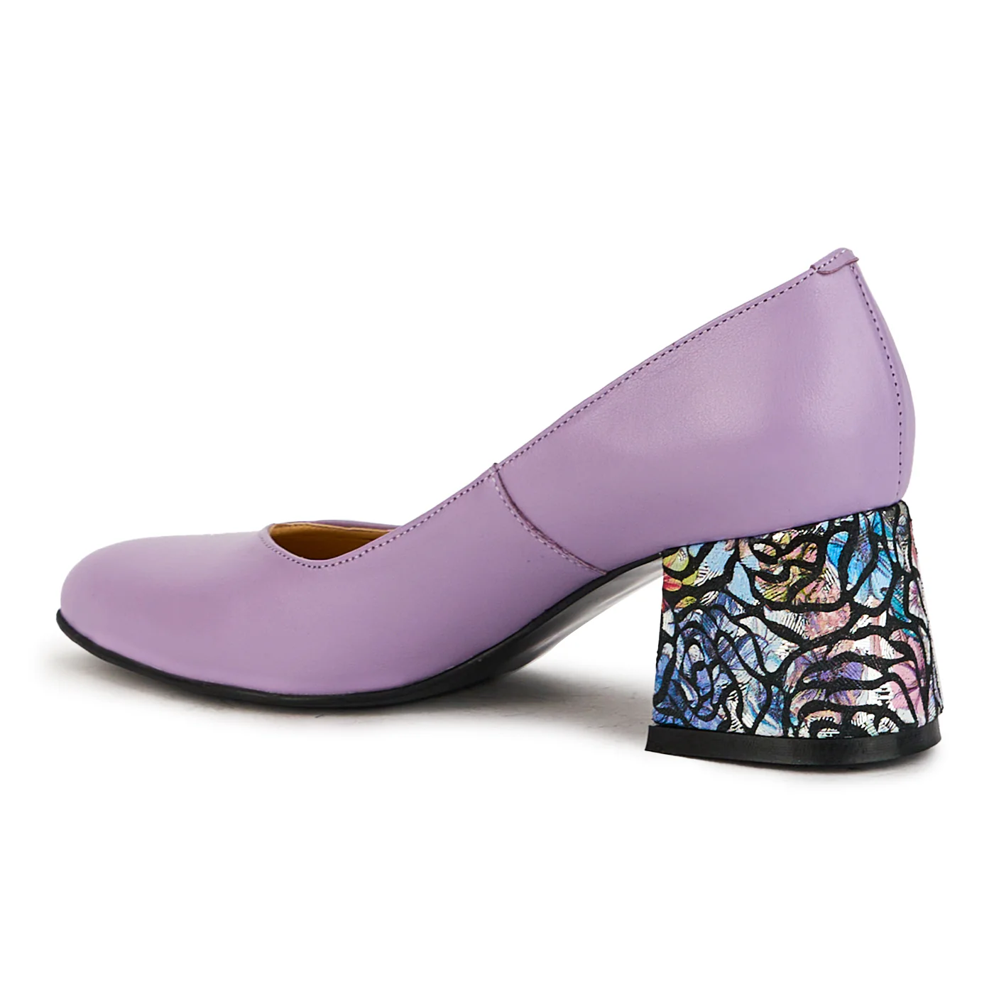Pantofi dama din piele naturala lila cu toc gros 6 cm 17381 - Image 2