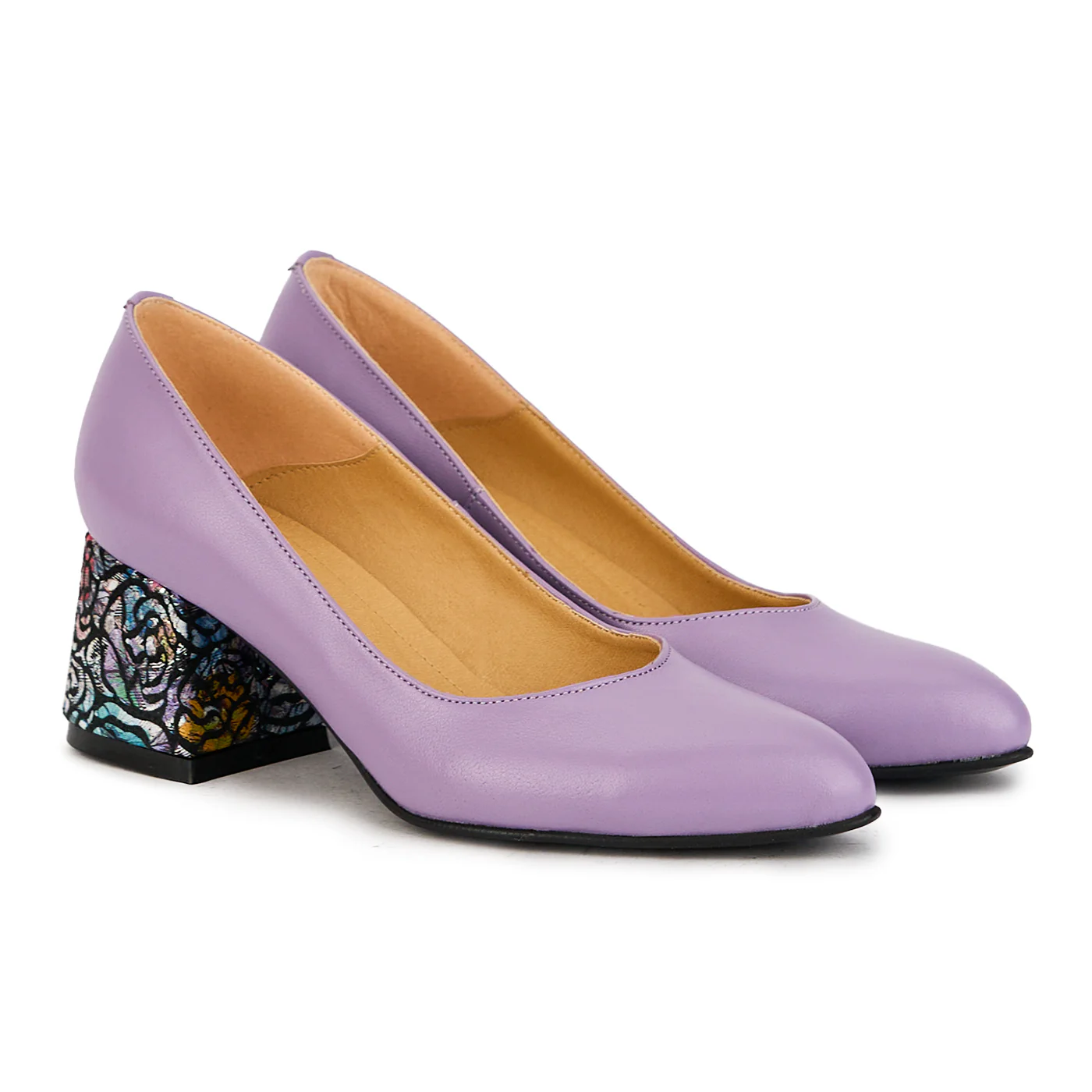 Pantofi dama din piele naturala lila cu toc gros 6 cm 17381 - Image 4