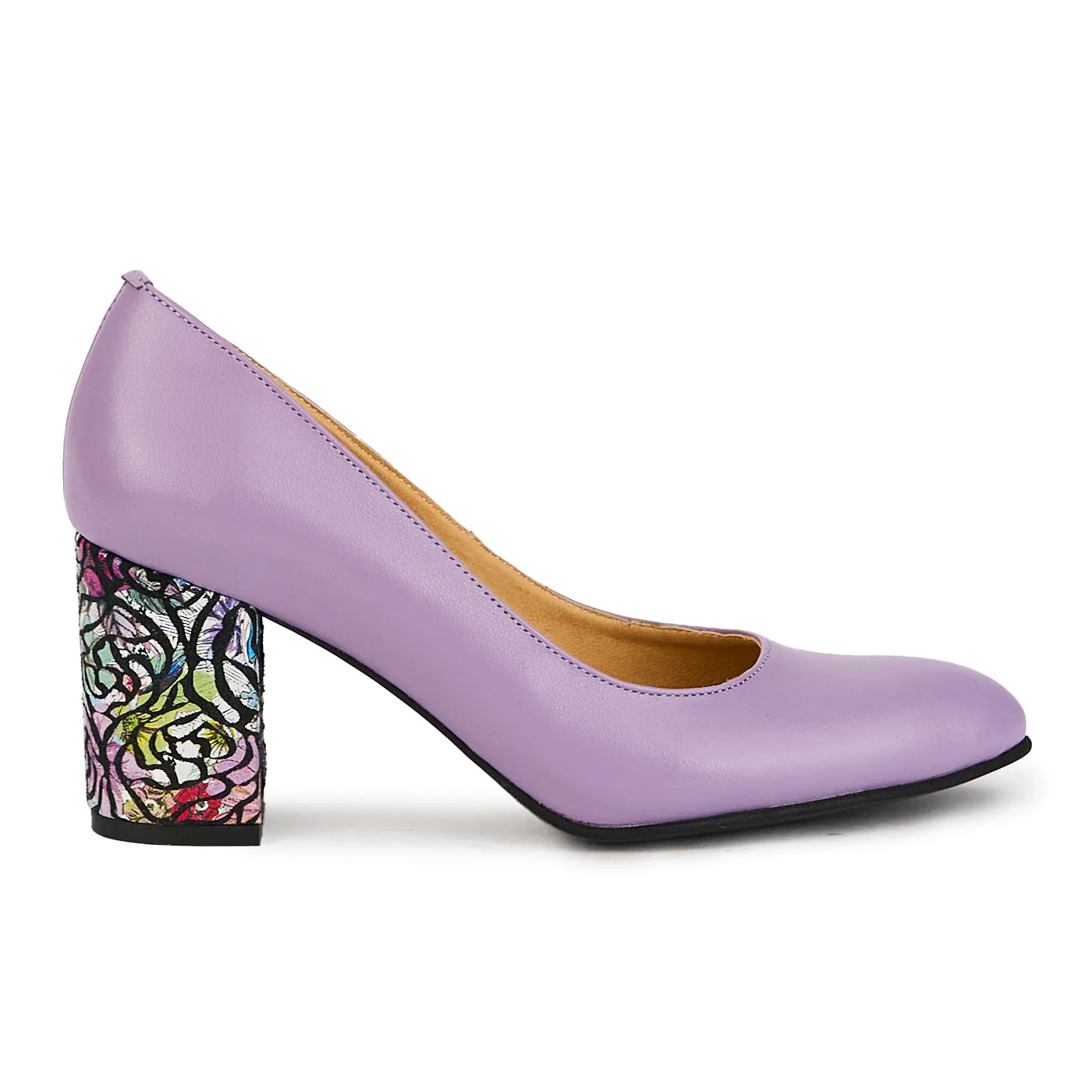 Pantofi dama din piele naturala lila cu toc gros 7.5 cm 17380