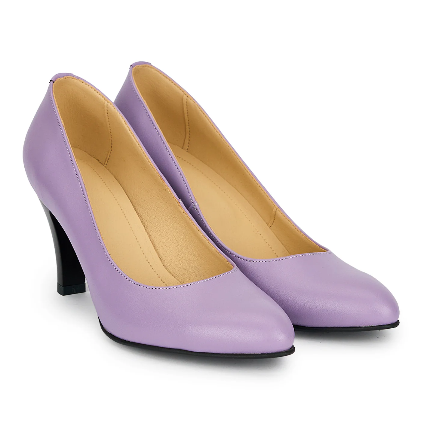 Pantofi dama din piele naturala lila cu toc gros 8 cm 19224 - Image 4