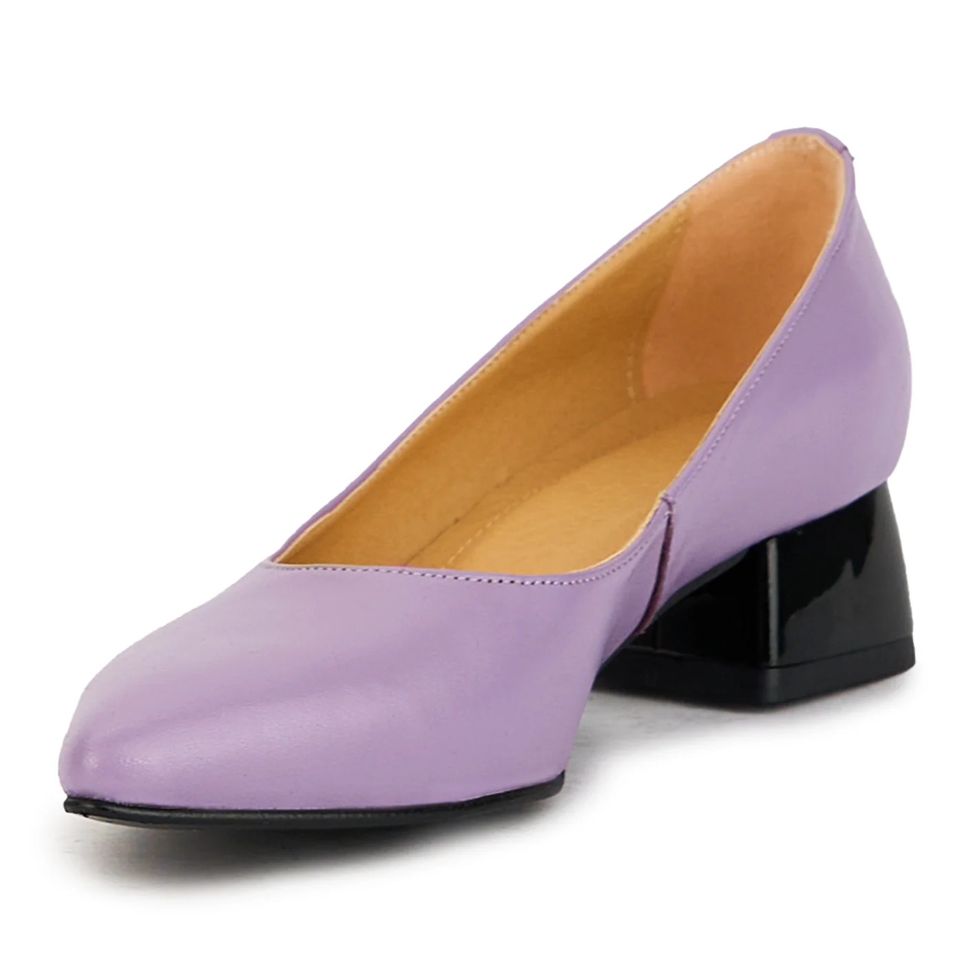 Pantofi dama din piele naturala lila cu toc gros 4 cm 17385 - Image 3