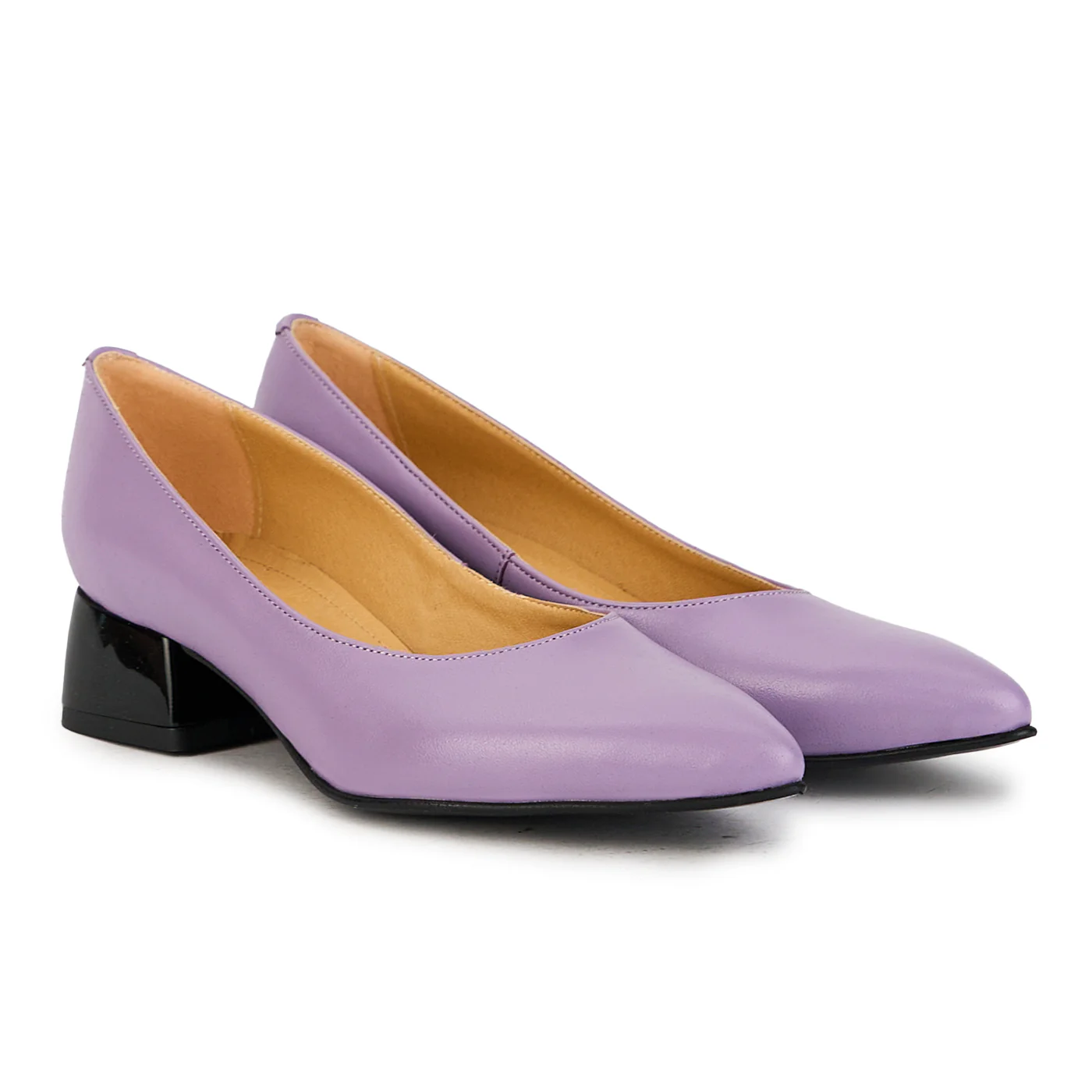 Pantofi dama din piele naturala lila cu toc gros 4 cm 17385 - Image 4