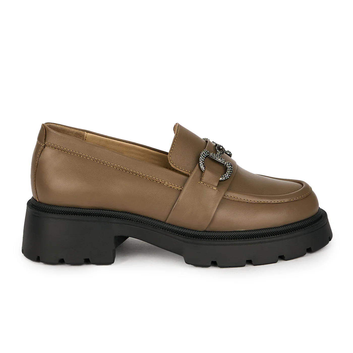 Pantofi dama din piele naturala maro cu accesoriu metalic 17837
