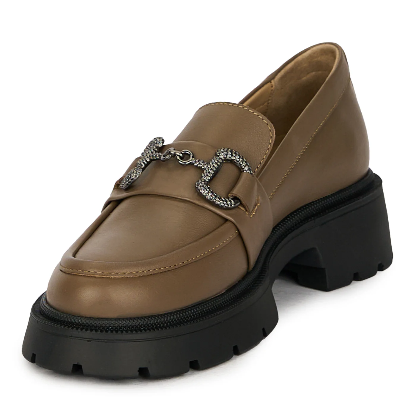 Pantofi dama din piele naturala maro cu accesoriu metalic 17837 - Image 3
