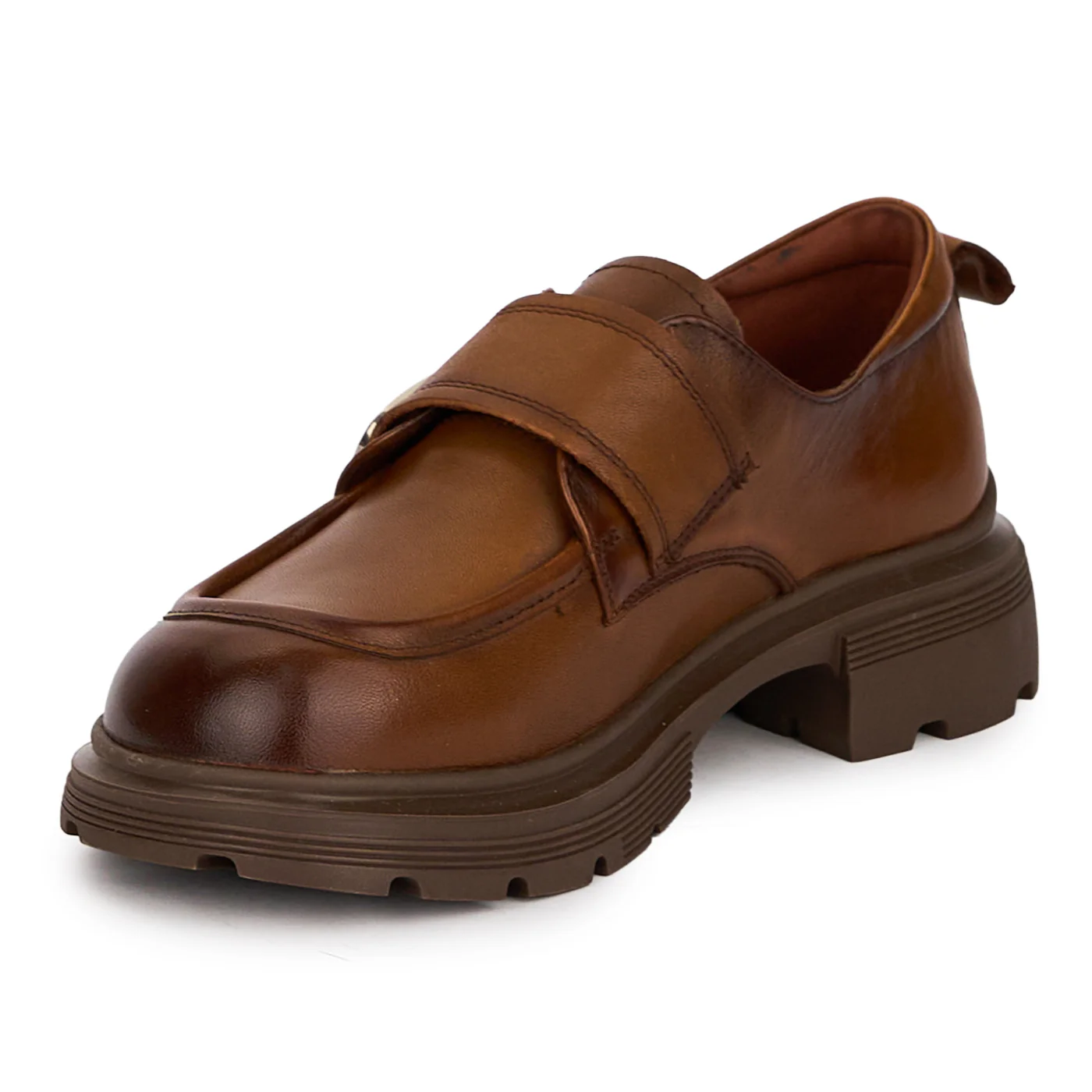 Pantofi dama din piele naturala maro cu accesoriu metalic 18709 - Image 3