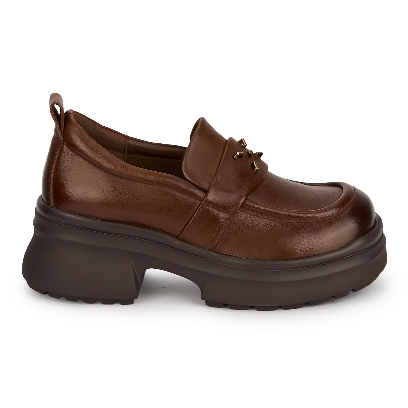 Pantofi dama din piele naturala maro cu talpa inalta 5.5 cm 19505