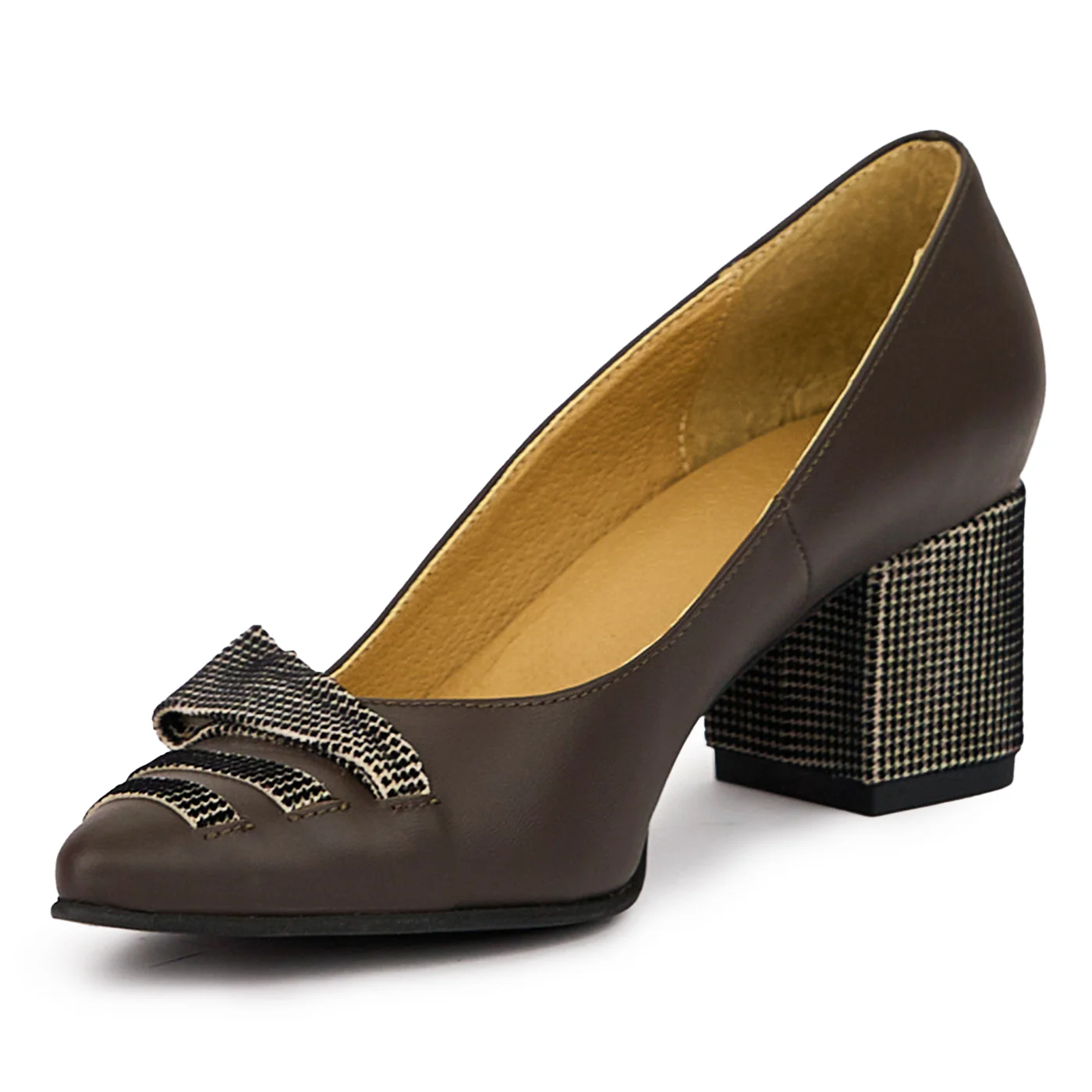 Pantofi dama din piele naturala maro cu toc gros 5.5 cm 14393 - Image 3