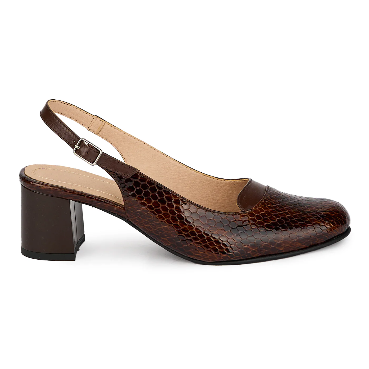 Pantofi dama din piele naturala maro cu toc gros 5.5 cm 18045