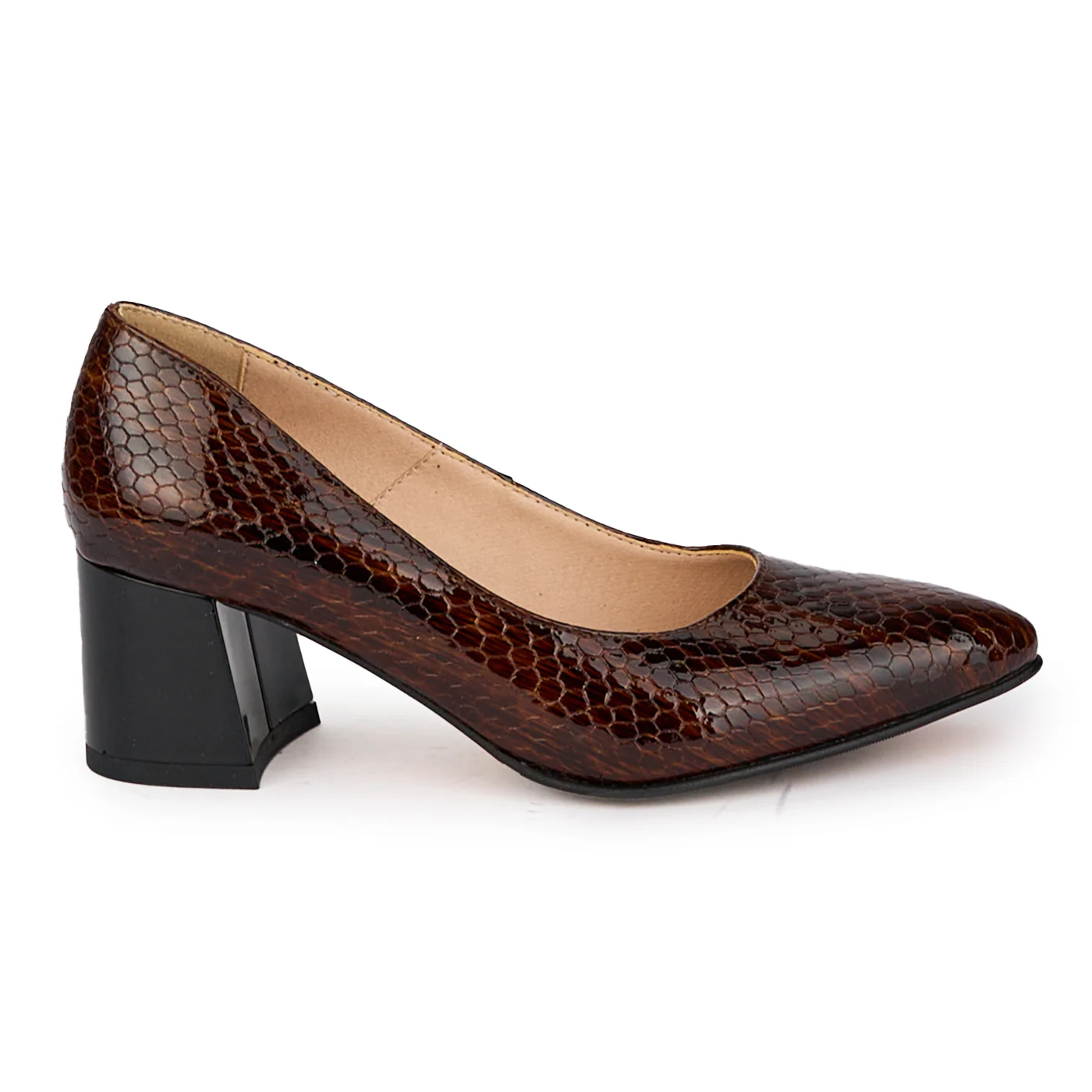 Pantofi dama din piele naturala maro cu toc gros 5.5 cm 18278