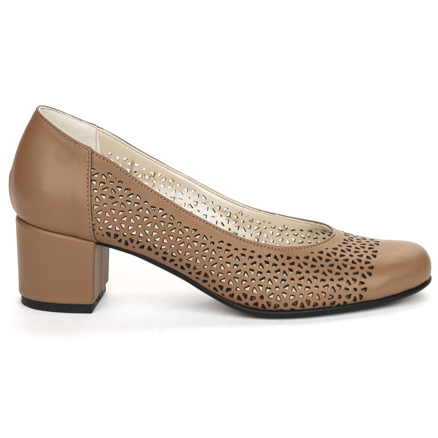 Pantofi dama din piele naturala maro cu toc gros 5 cm 13818