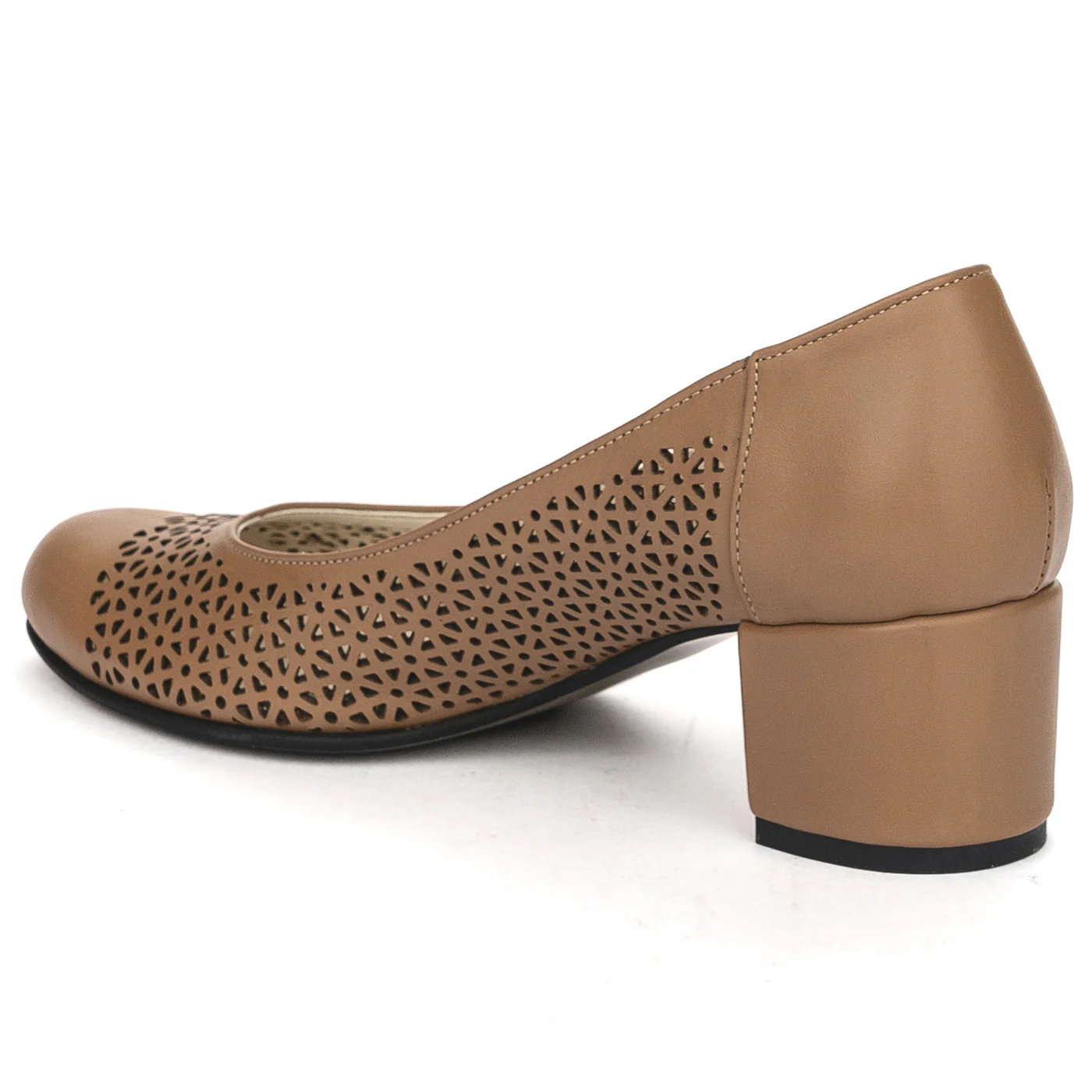 Pantofi dama din piele naturala maro cu toc gros 5 cm 13818 - Image 2