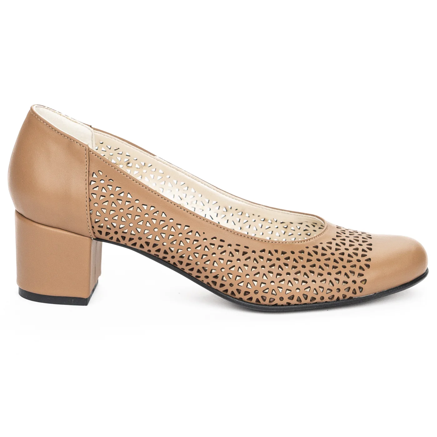 Pantofi dama din piele naturala maro cu toc gros 5 cm 13955