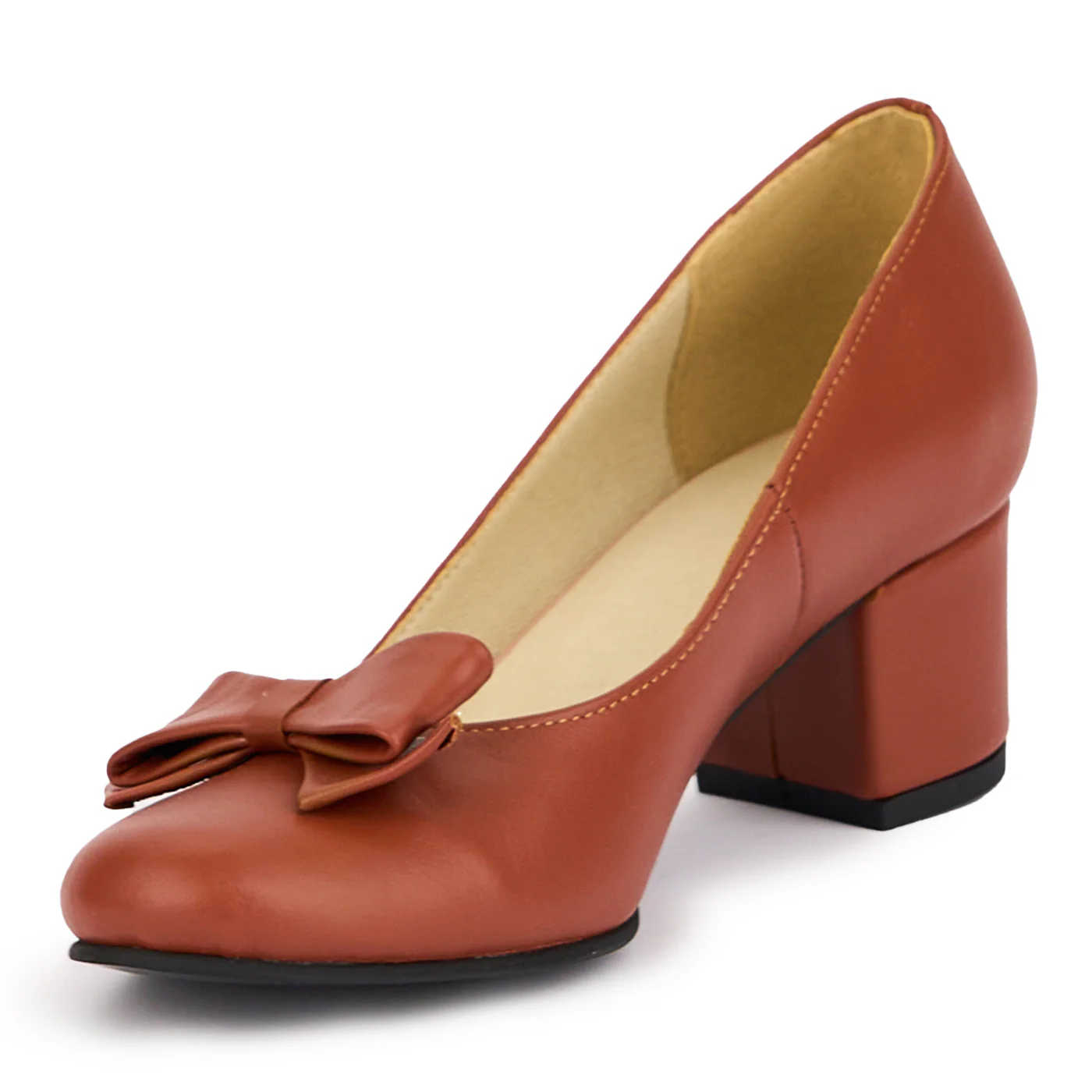Pantofi dama din piele naturala maro cu toc gros 5 cm 16851 - Image 3