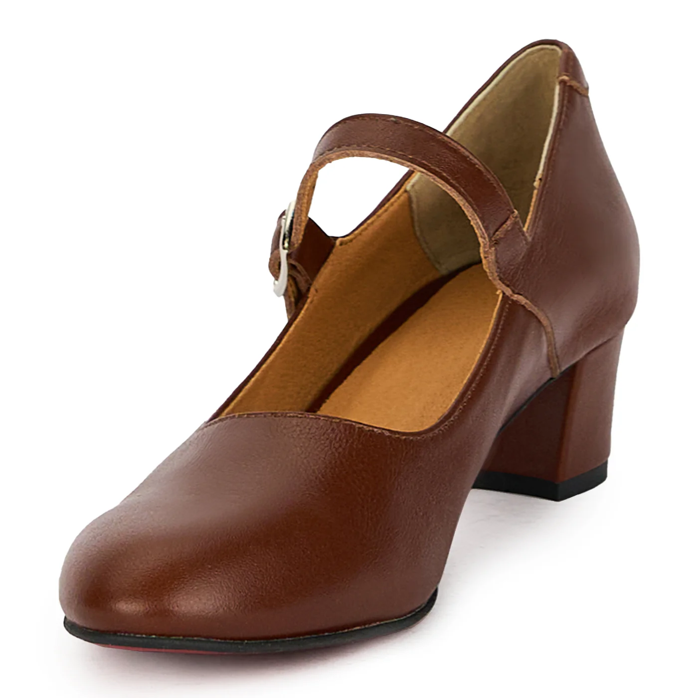 Pantofi dama din piele naturala maro cu toc gros 5 cm 17575 - Image 3