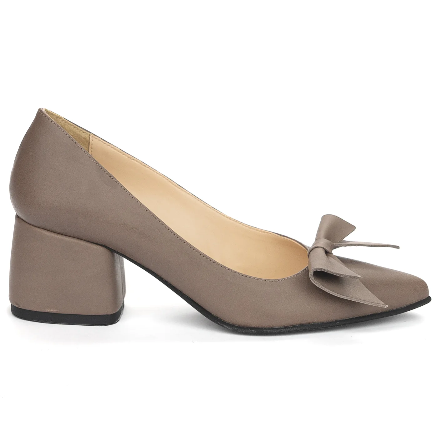 Pantofi dama din piele naturala maro cu toc gros 6 cm 13910