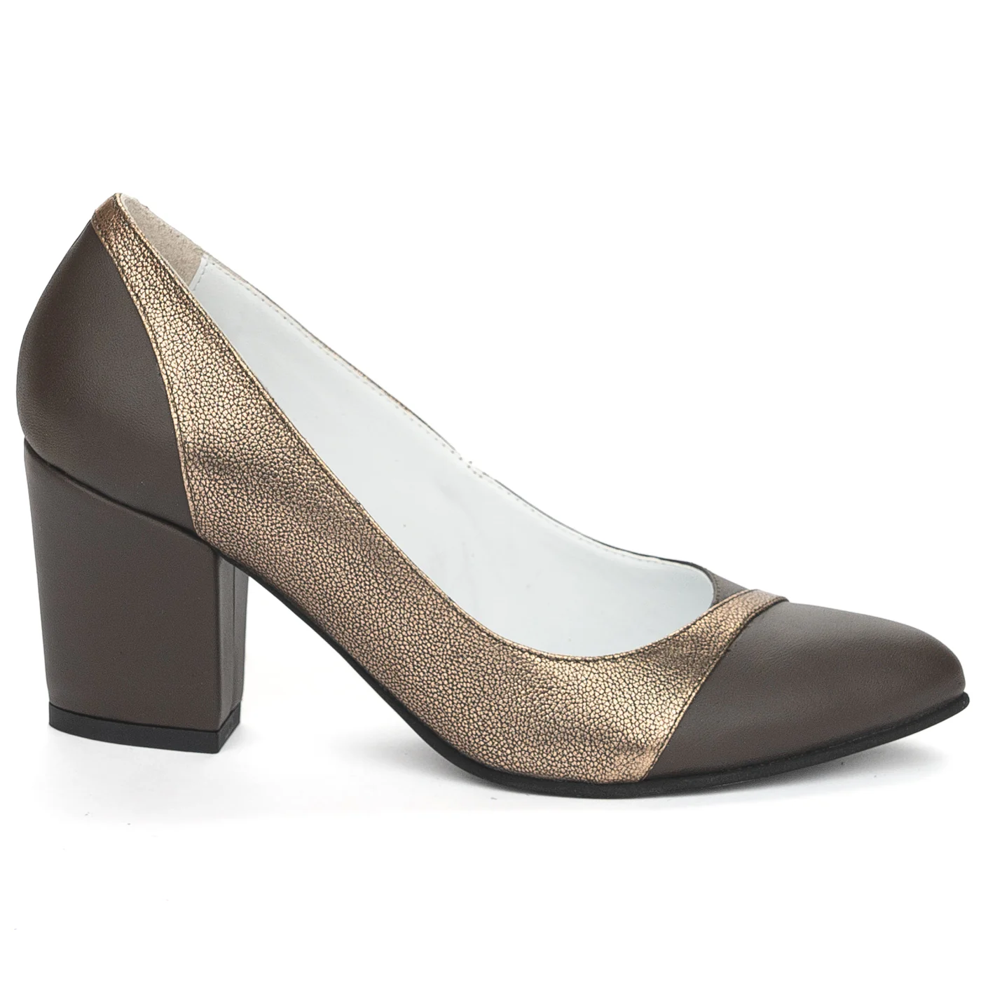 Pantofi dama din piele naturala maro cu toc gros 7.5 cm 13897