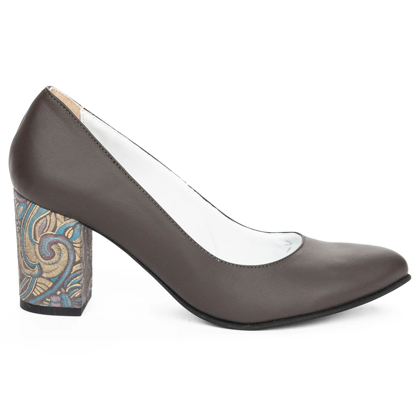 Pantofi dama din piele naturala maro cu toc gros 7.5 cm 13930