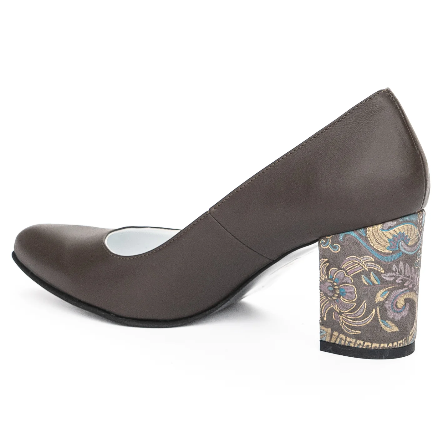 Pantofi dama din piele naturala maro cu toc gros 7.5 cm 13930 - Image 2